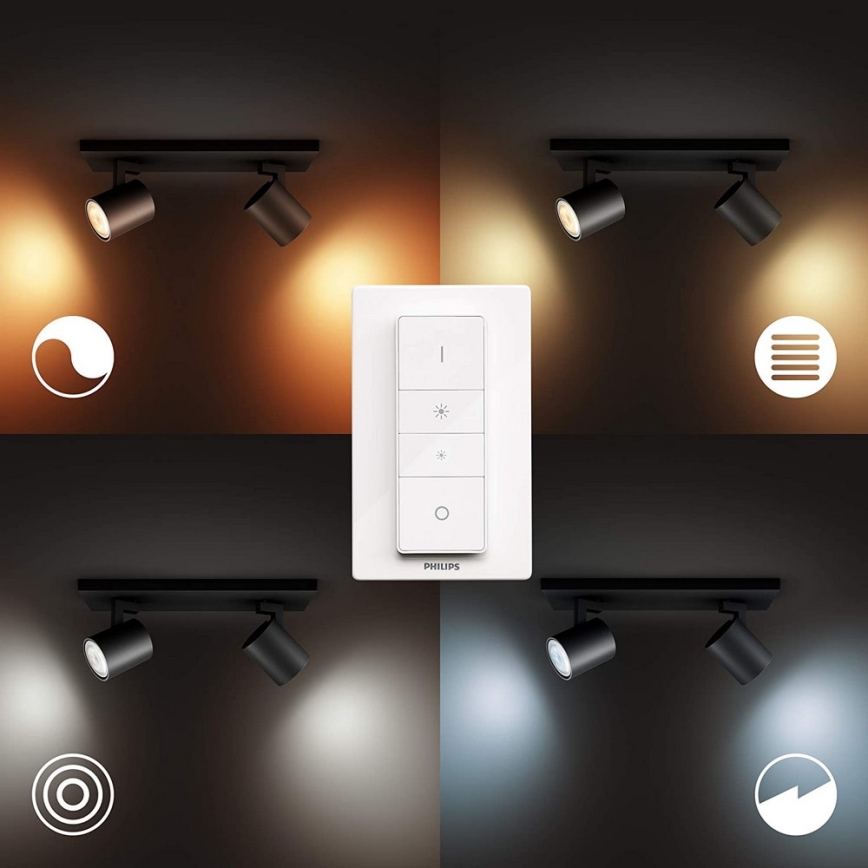 Philips - LED Prigušiva reflektorska lampa Hue RUNNER 2xGU10/4,2W/230V 2200-6500K + Daljinski upravljač crno