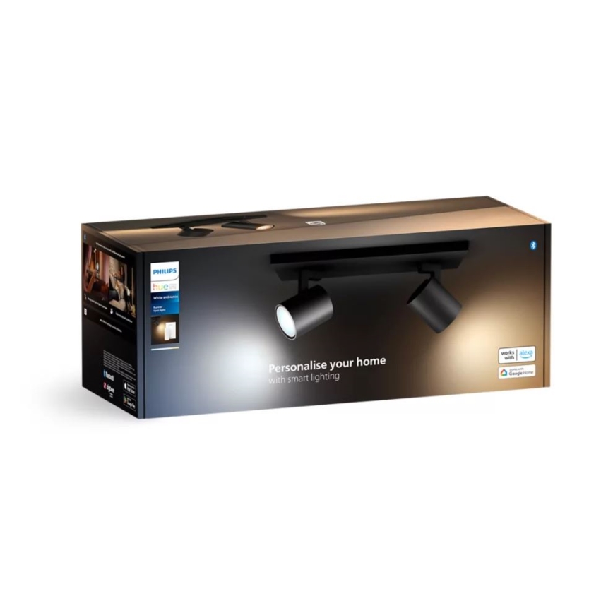 Philips - LED Prigušiva reflektorska lampa Hue RUNNER 2xGU10/4,2W/230V 2200-6500K + Daljinski upravljač crno
