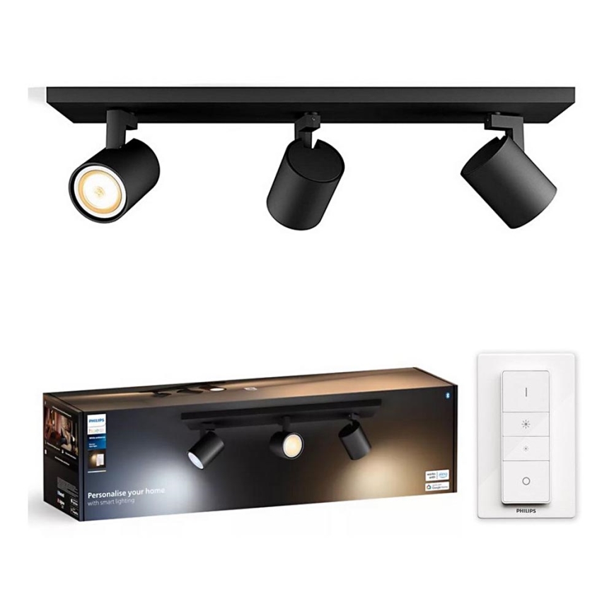 Philips - LED Prigušiva reflektorska lampa Hue RUNNER 3xGU10/4,2W/230V 2200-6500K + Daljinski upravljač crno