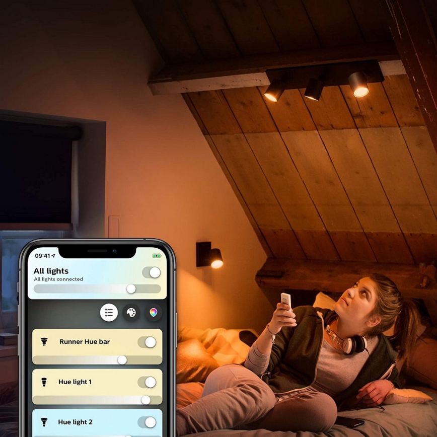 Philips - LED Prigušiva reflektorska lampa Hue RUNNER 3xGU10/4,2W/230V 2200-6500K + Daljinski upravljač crno