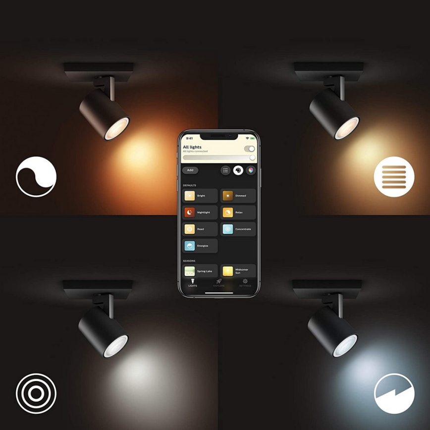 Philips - LED prigušiva spot svetiljka Hue RUNNER 1xGU10/4,2W/230V 2200-6500K crna
