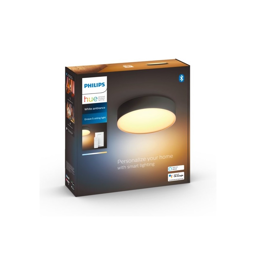 Philips - LED prigušiva stropno svetlo Hue LED/9,6W/230V 2200-6500K preč. 261 mm crna + daljinski upravljač
