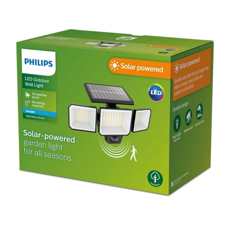 Philips -  LED Solarni zidni reflektor sa senzorom NYSIL 3xLED/8,7W/3,7V 2000 mAh IP65