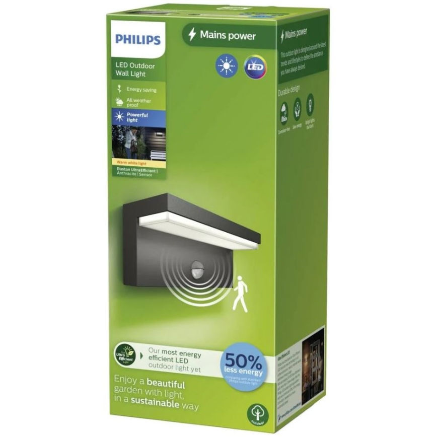 Philips - LED Zidno spoljašnje osvetljenje sa senzorom BUSTAN LED/3,8W/230V 2700K IP44