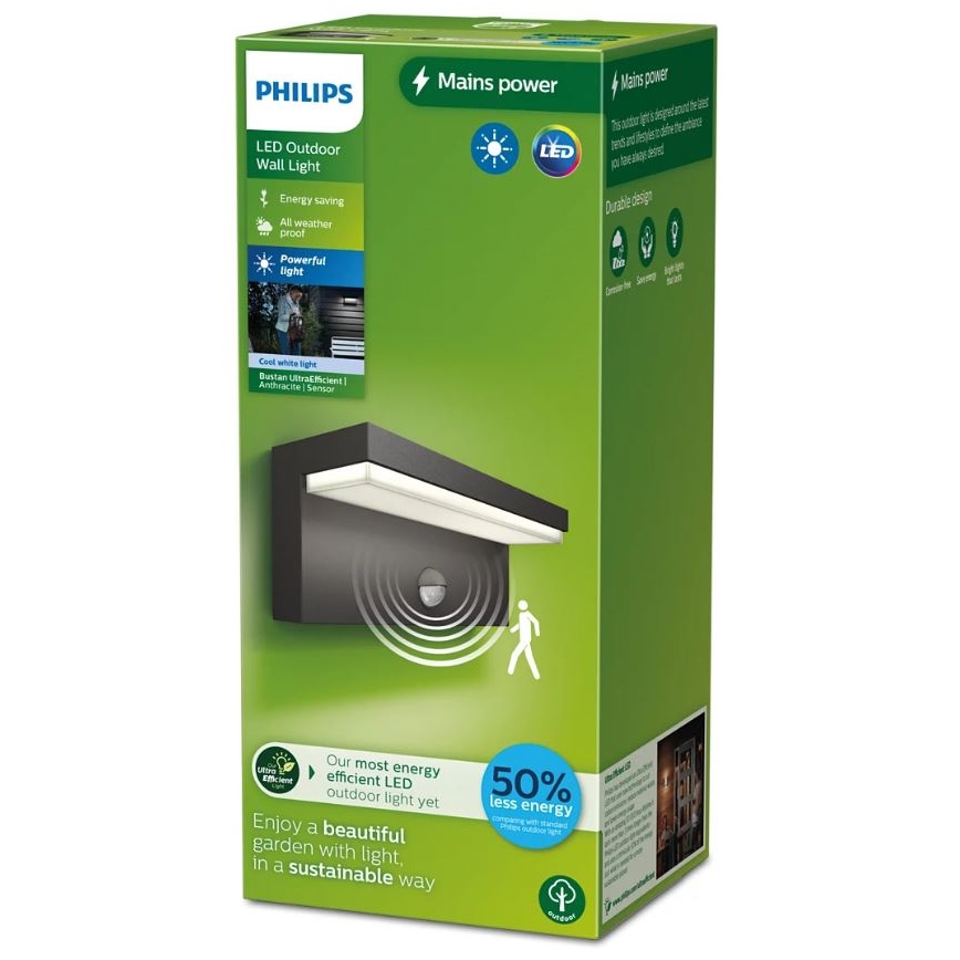 Philips - LED Zidno spoljašnje osvetljenje sa senzorom BUSTAN LED/3,8W/230V 4000K IP44