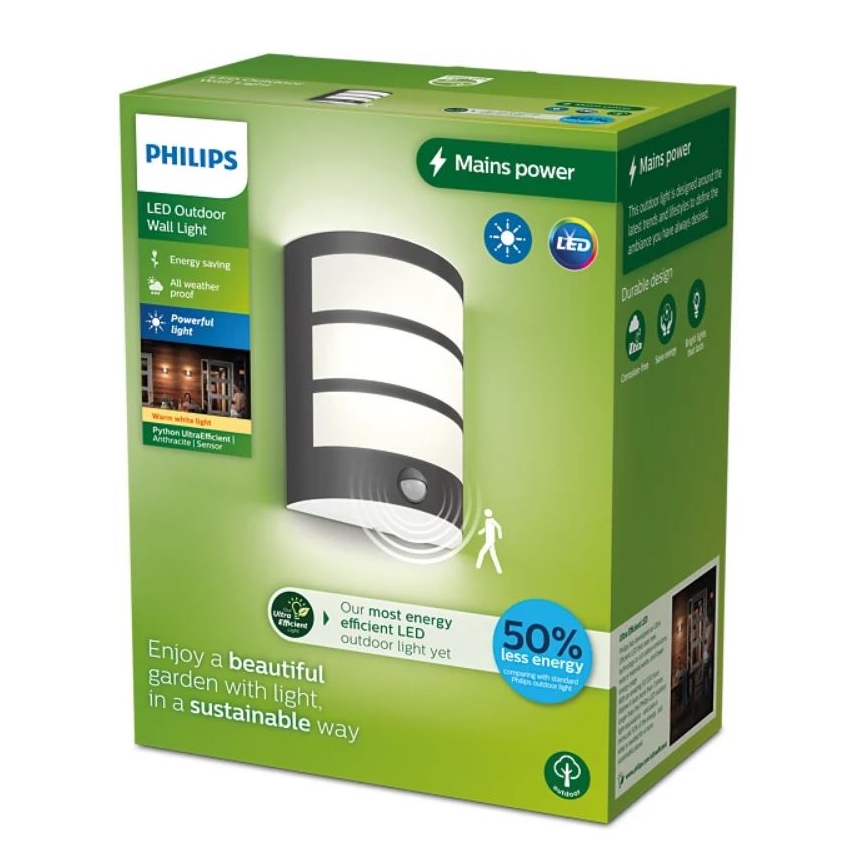 Philips - LED Zidno spoljašnje osvetljenje sa senzorom PYTHON LED/3,8W/230V IP44