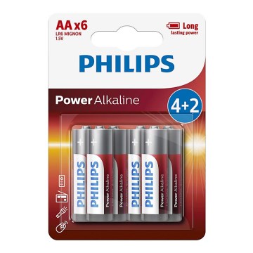 Philips LR6P6BP/10 - 6 kom AA alkalnih baterija POWER ALKALINE 1,5V 2600mAhV