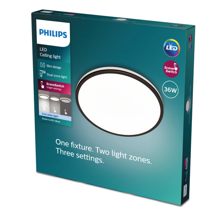 Philips - prigušiva LED plafonska lampa SCENE SWITCH LED/36W/230V, prečnik 50 cm, 4000K, crna