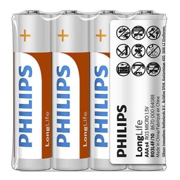 Philips R03L4F/10 - 4 kom cink-hloridna baterija AAA LONGLIFE 1,5V 450mAh