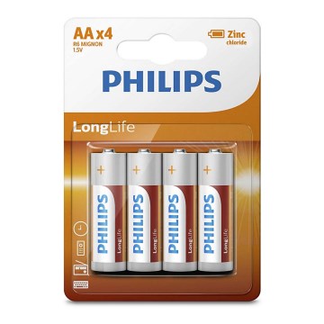 Philips R6L4B/10 - 4 kom cink-hloridnih AA baterija LONGLIFE 1,5V 900mAh