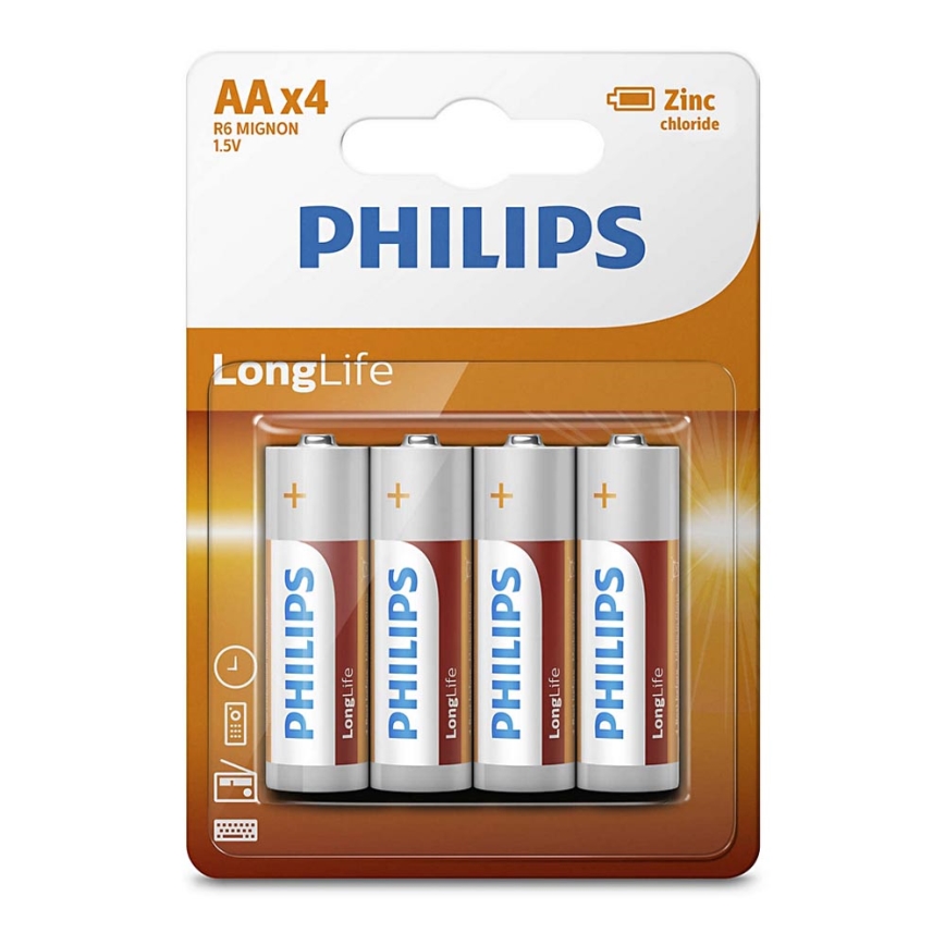 Philips R6L4B/10 - 4 kom cink-hloridnih AA baterija LONGLIFE 1,5V 900mAh