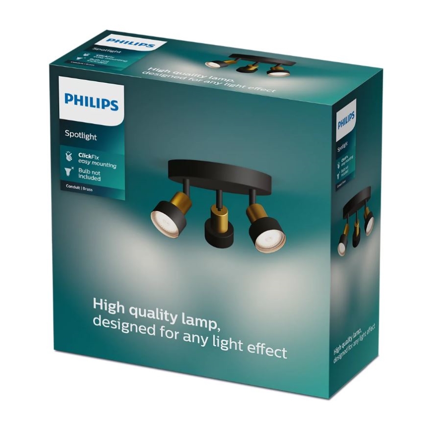Philips - Reflektorska lampa CONDUIT 3xGU10/5W/230V crno/mesing