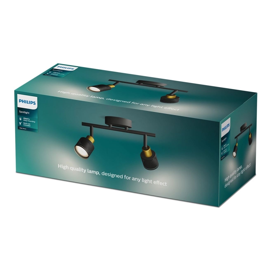 Philips - Reflektorska lampa NIALL 2xGU10/5W/230V crno/mesing