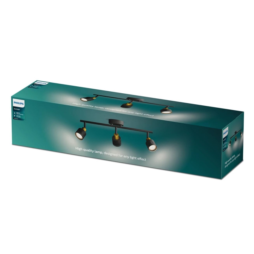 Philips - Reflektorska lampa NIALL 3xGU10/5W/230V crno/mesing