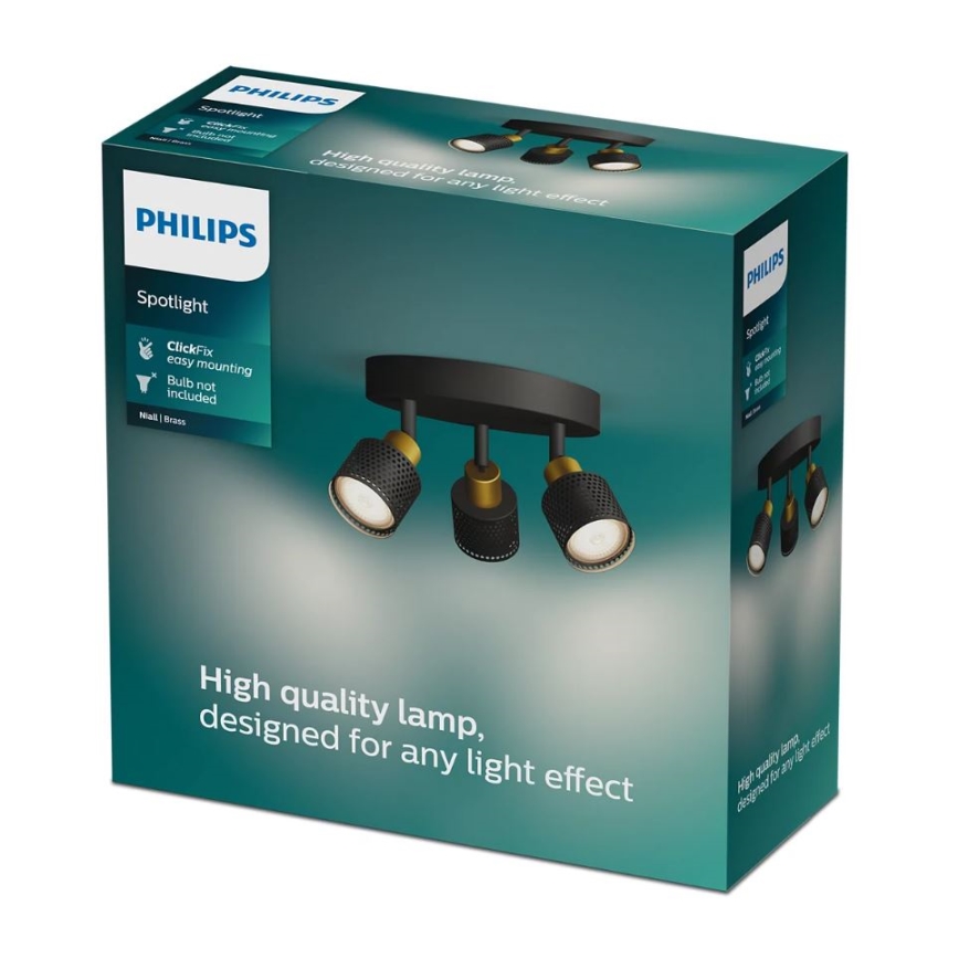 Philips - Reflektorska lampa NIALL 3xGU10/5W/230V crno/mesing