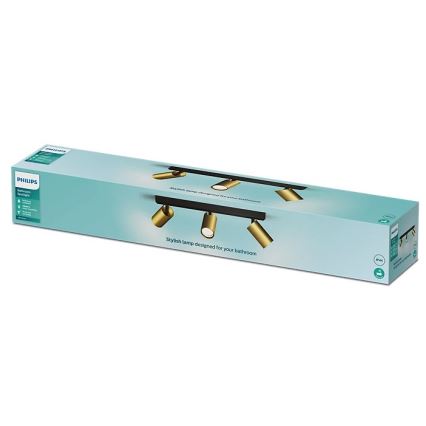 Philips - Reflektorska lampa za kupatilo IDRIS 3xGU10/5W/230V IP44 crno/zlatna