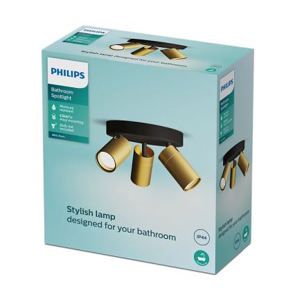 Philips - Reflektorska lampa za kupatilo IDRIS 3xGU10/5W/230V IP44 crno/zlatna