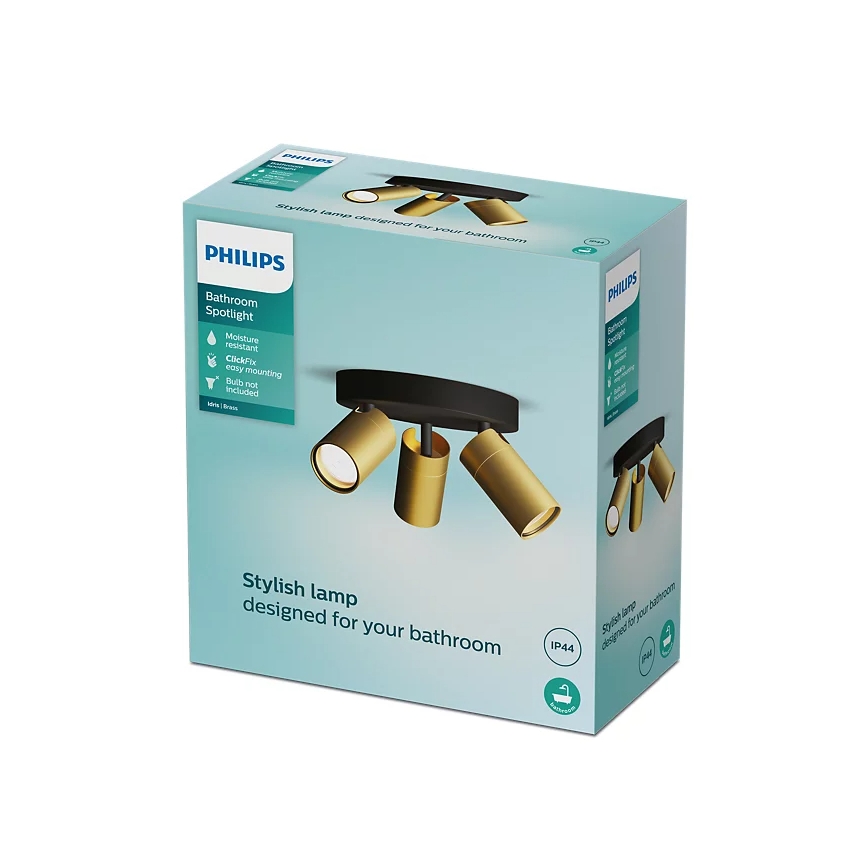 Philips - Reflektorska lampa za kupatilo IDRIS 3xGU10/5W/230V IP44 crno/zlatna