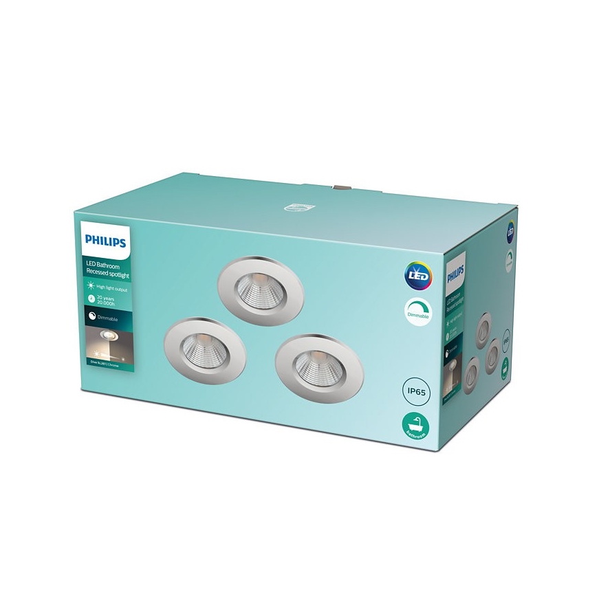 Philips - Set 3x LED Prigušiva lampa za kupatilo DIVE 1xLED/5,5W/230V IP65