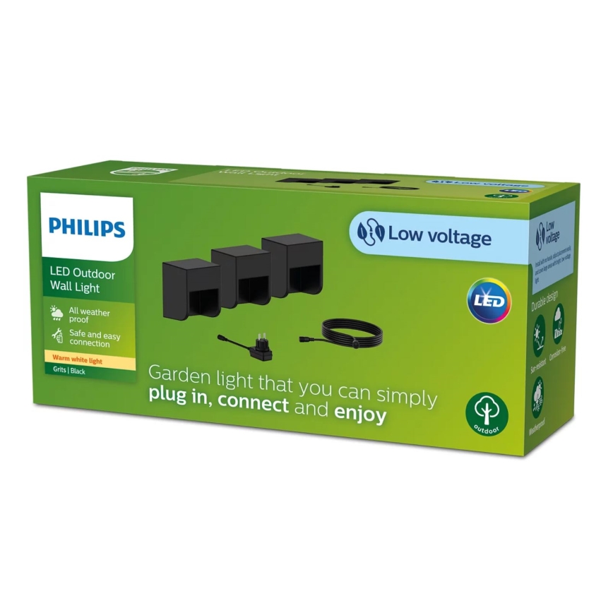 Philips - Set 3x LED Spoljna zidna lampa GRITS LED/1,5W/24/230V IP44