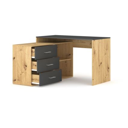 Pisaći sto sa fiokama i univerzalnim uglom P/L JULES hrast artisan/antracit