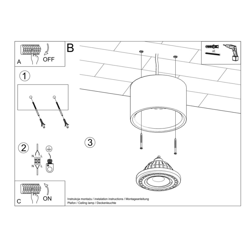 Plafonjera BASIC AR111 1xGU10/40W/230V beton