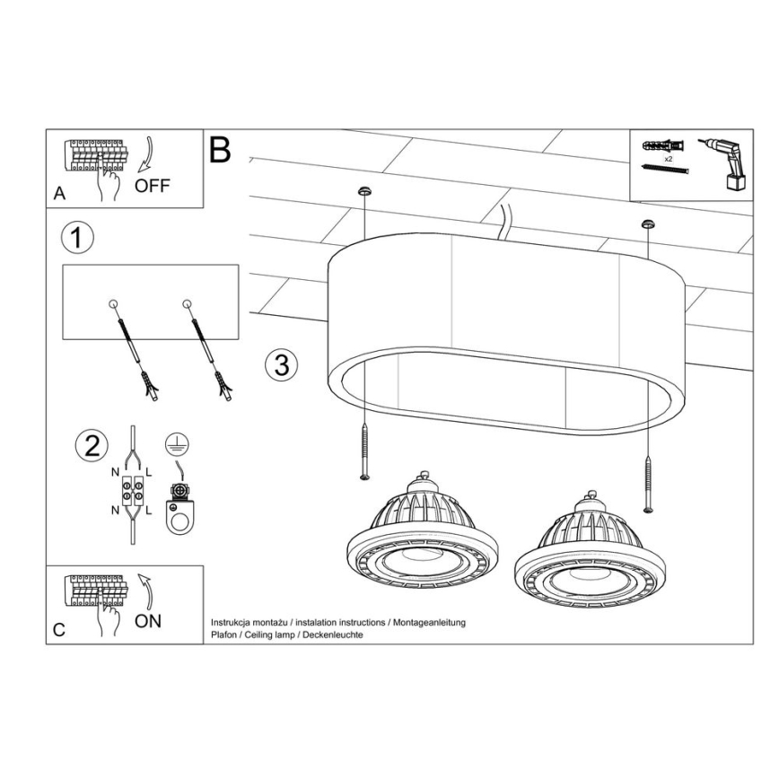 Plafonjera BASIC AR111 2xGU10/40W/230V beton