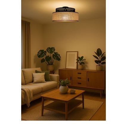 Plafonjera BOHO 1xE27/60W/230V crni/ratan