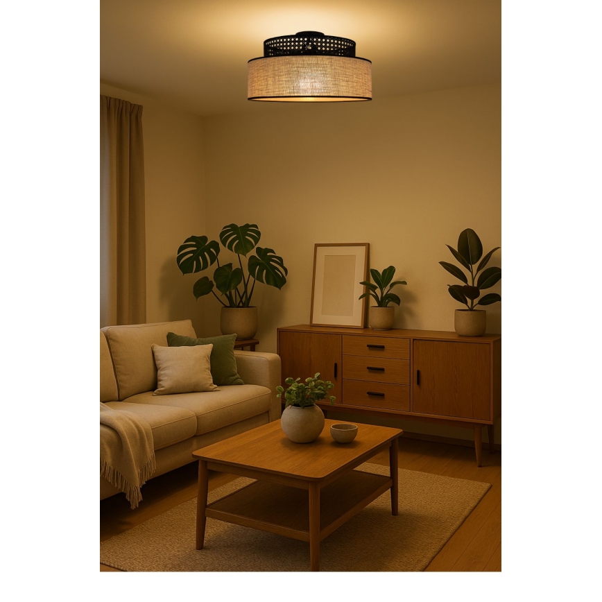 Plafonjera BOHO 1xE27/60W/230V crni/ratan