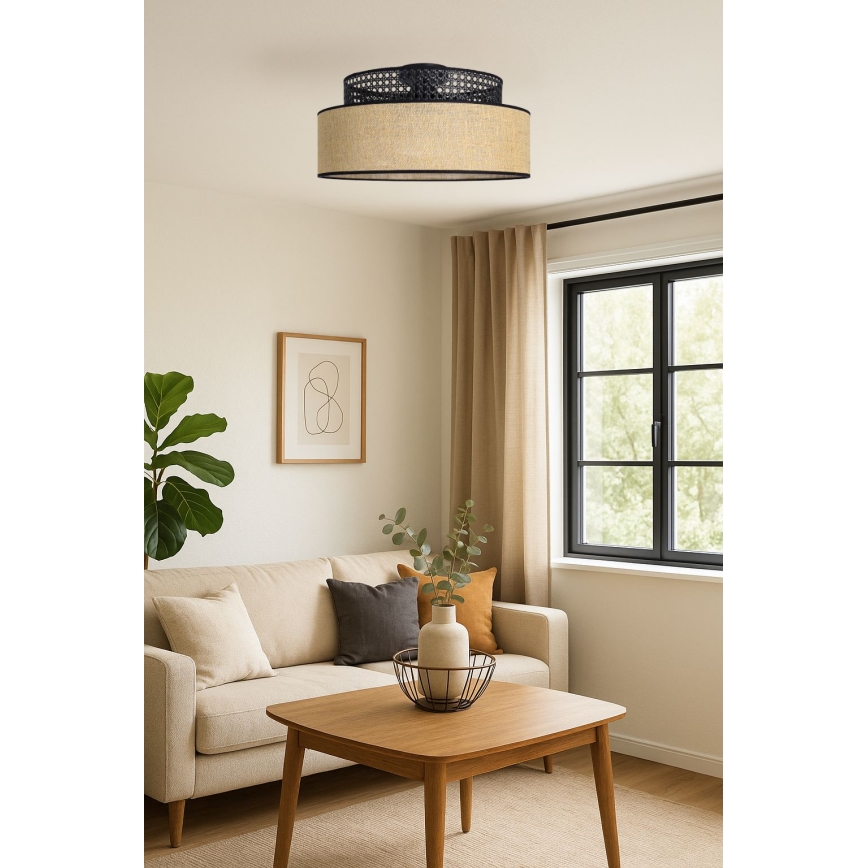 Plafonjera BOHO 1xE27/60W/230V crni/ratan