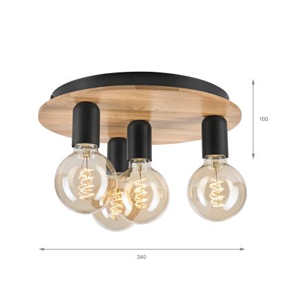Plafonjera DUSTY 4xE27/15W/230V pr. 34 cm hrast/crni