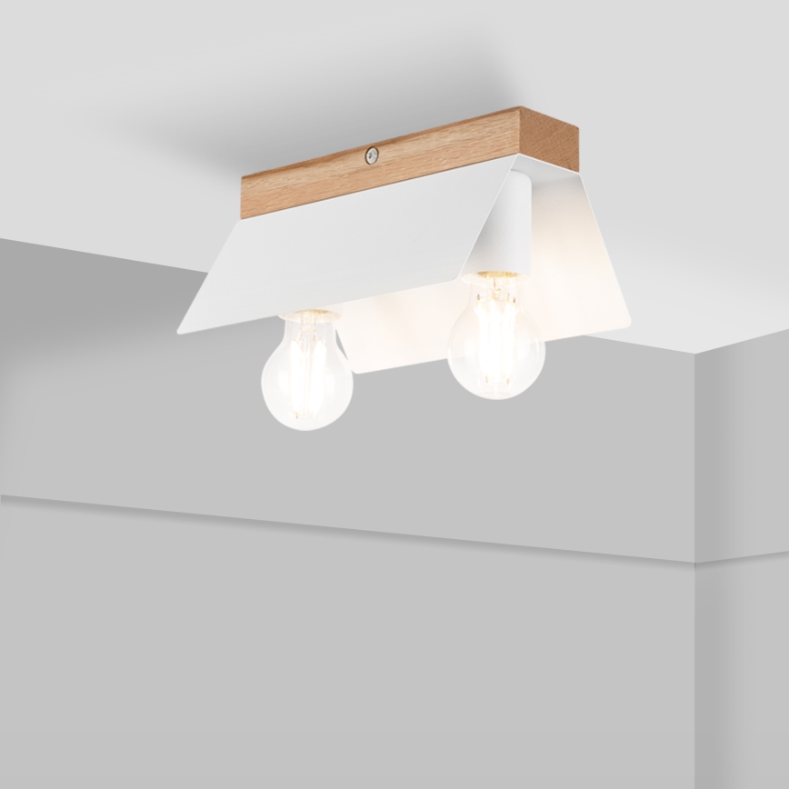 Plafonjera ESME 2xE27/15W/230V bela/hrast