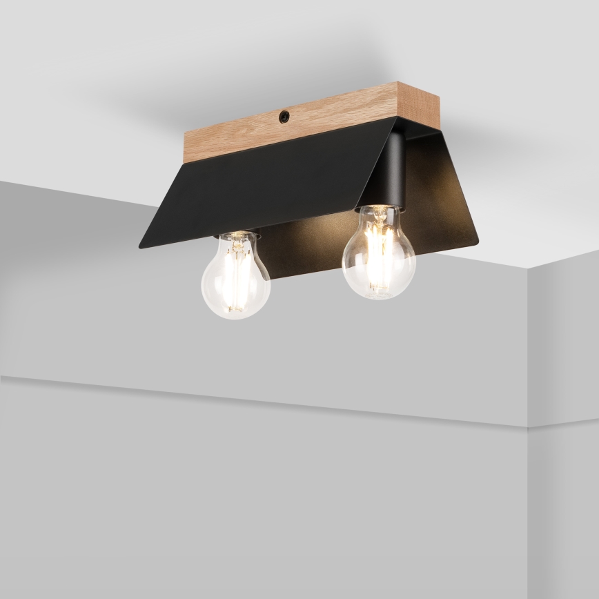 Plafonjera ESME 2xE27/15W/230V crni/hrast