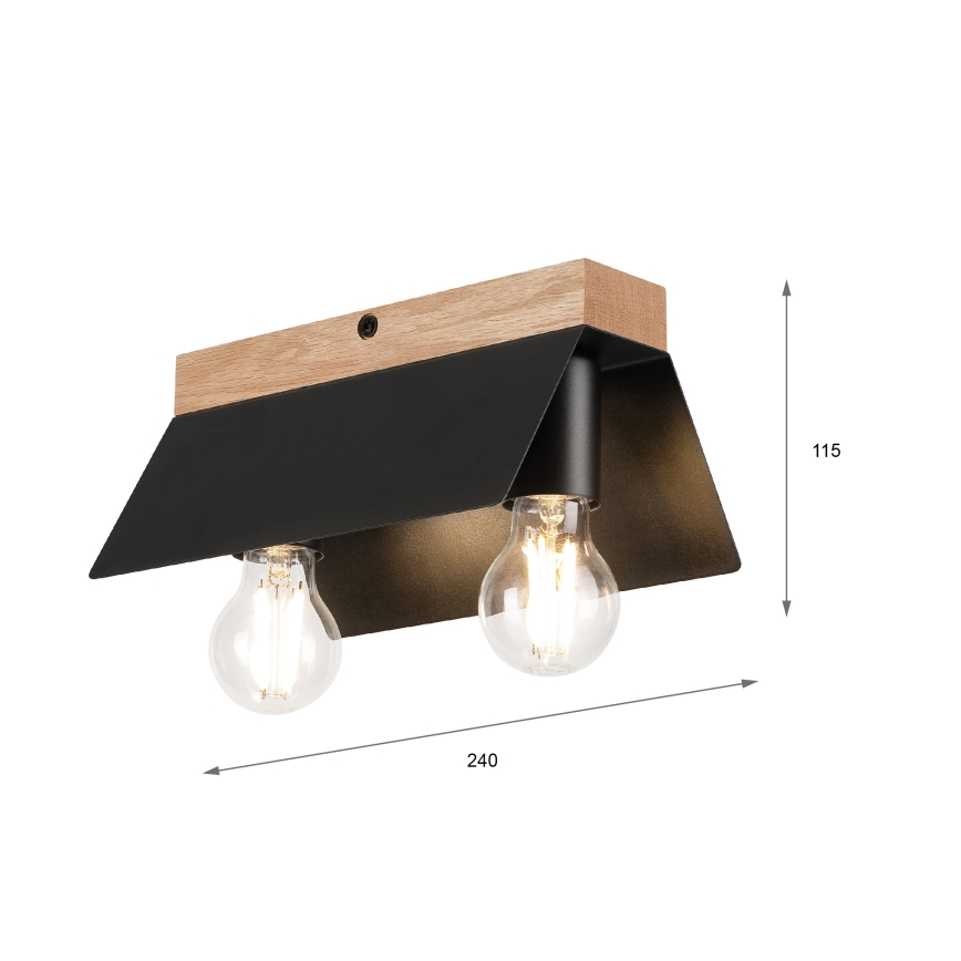 Plafonjera ESME 2xE27/15W/230V crni/hrast