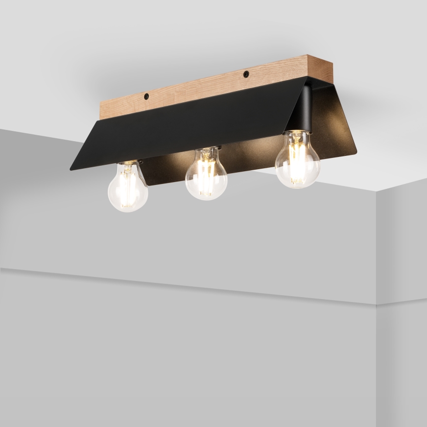 Plafonjera ESME 3xE27/15W/230V crni/hrast