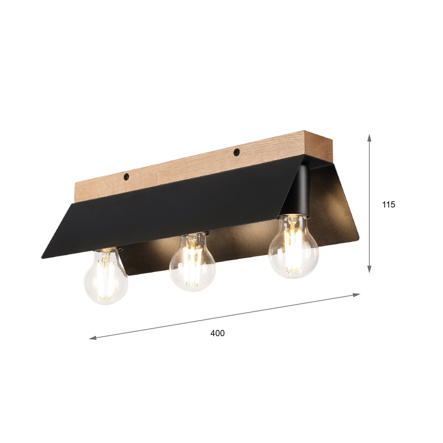Plafonjera ESME 3xE27/15W/230V crni/hrast