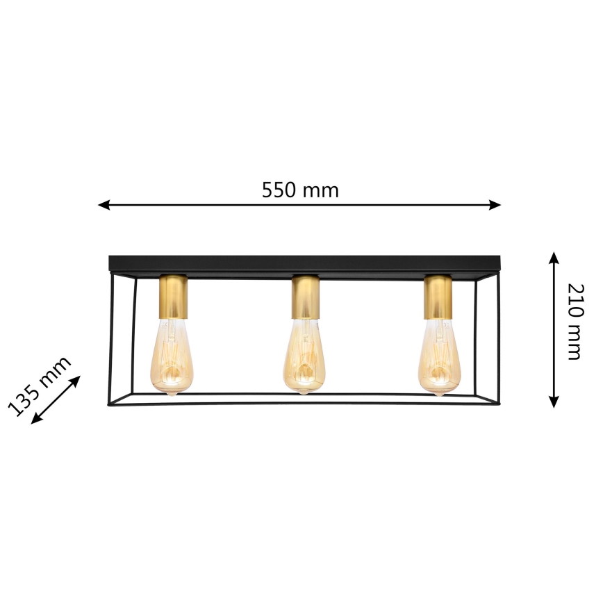 Plafonjera FINN 3xE27/15W/230V crni/zl.