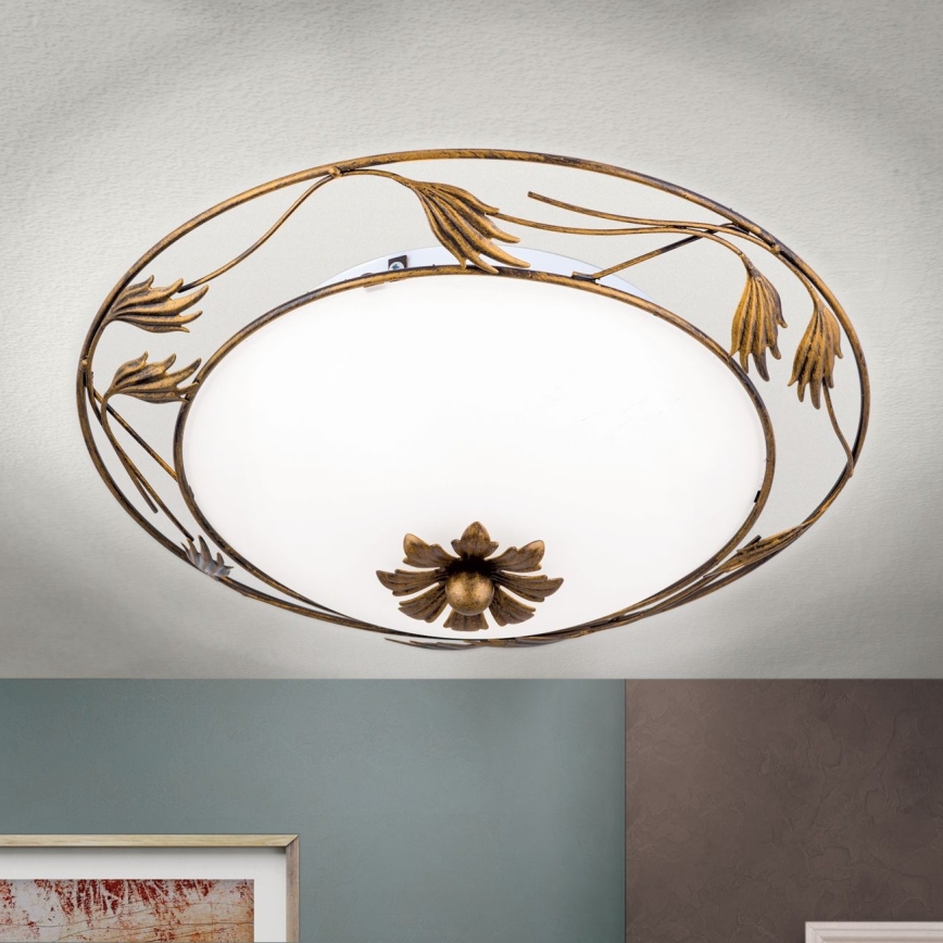 Plafonjera FLEUR 2xE27/60W/230V pr. 40 cm bronzana