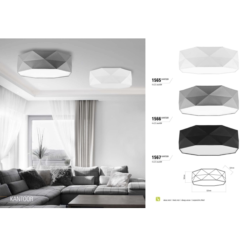 Plafonjera KANTOOR 4xE27/60W/230V bela
