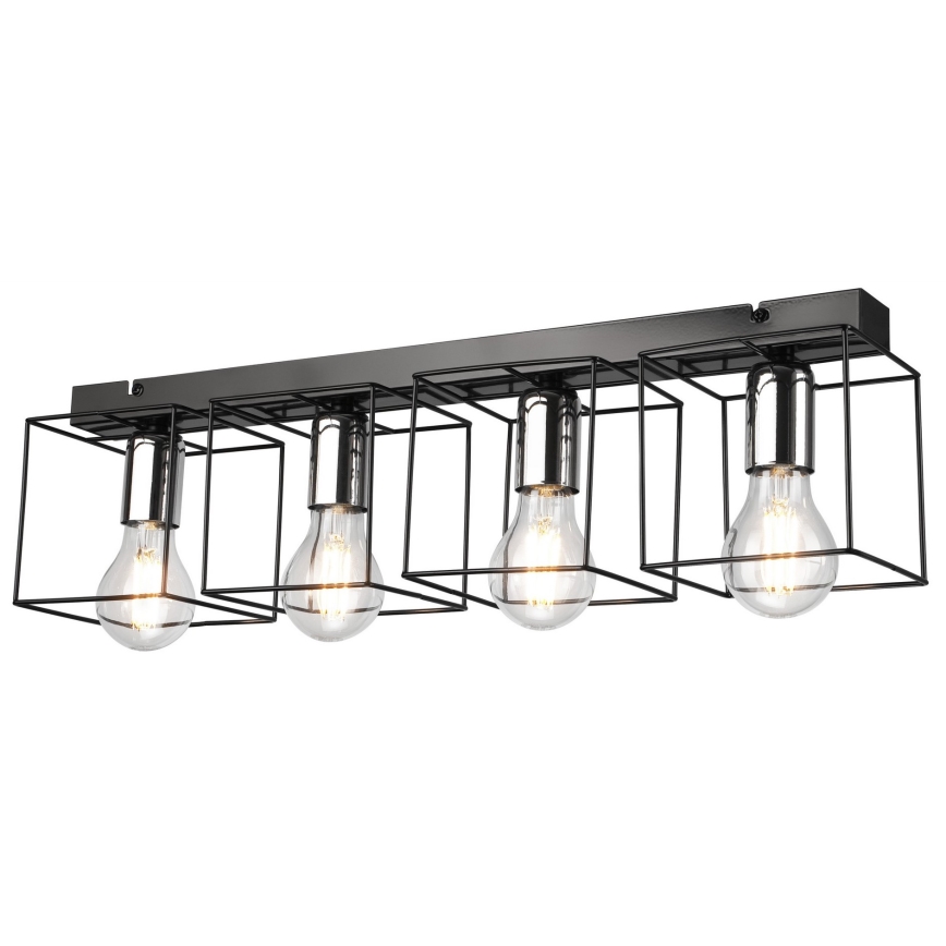 Plafonjera MIKA 4xE27/60W/230V 61 cm crni/sjajni krom