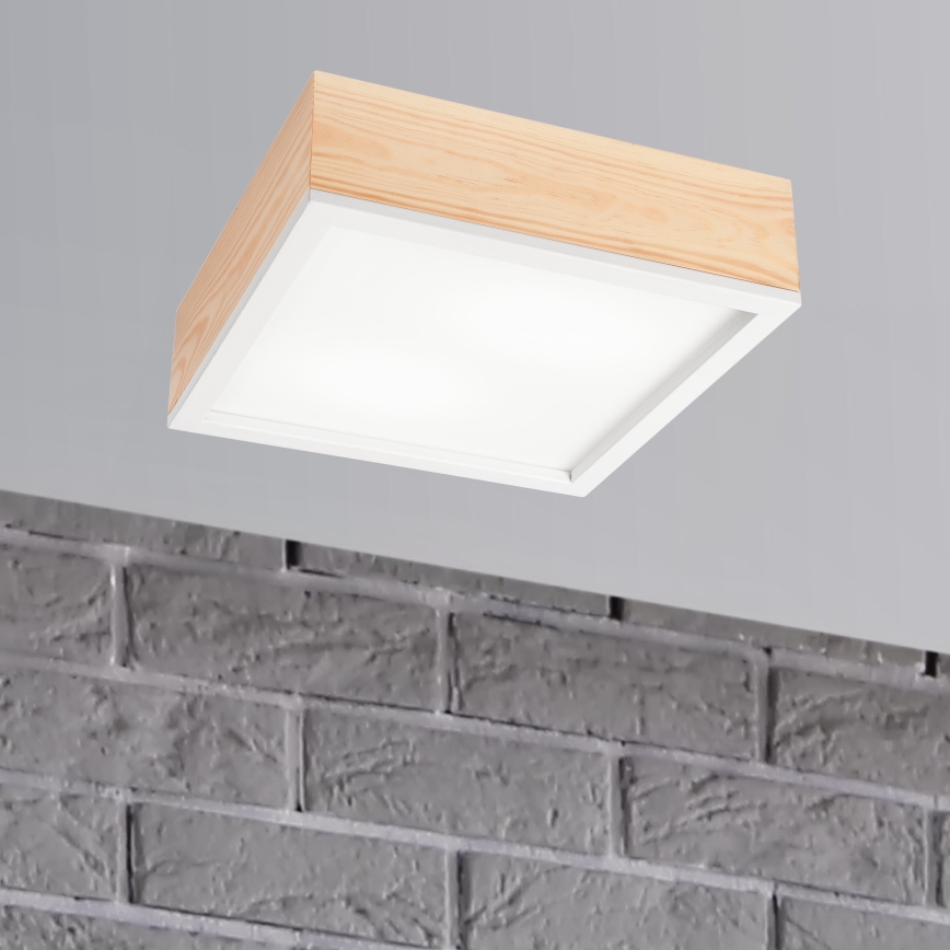 Plafonjera NATURAL SQUARE 2xE27/15W/230V 31x31 cm bor/bela