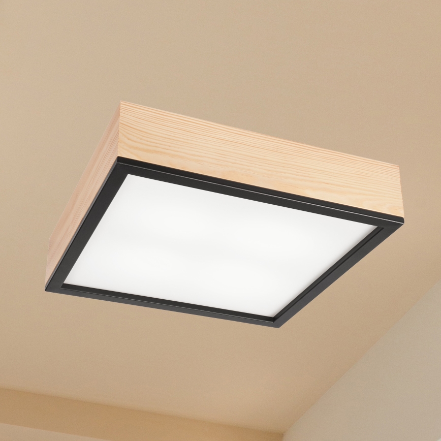 Plafonjera NATURAL SQUARE 4xE27/15W/230V 39x39 cm bor/crni
