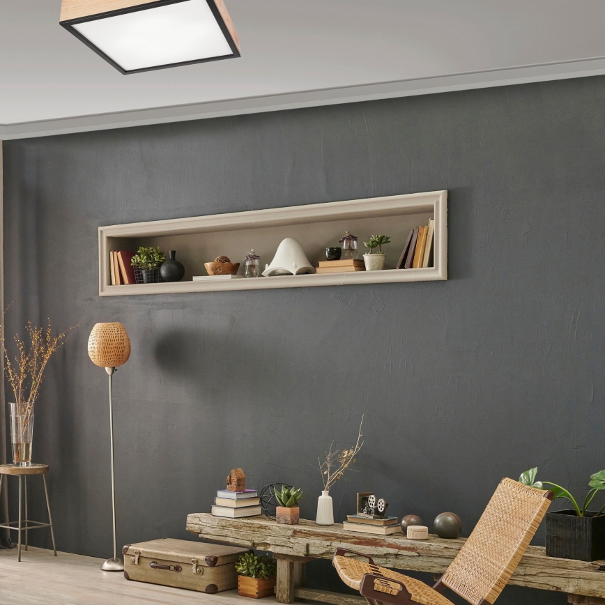 Plafonjera NATURAL SQUARE 4xE27/15W/230V 48x48 cm bor/crni