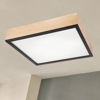 Plafonjera NATURAL SQUARE 4xE27/15W/230V 48x48 cm bor/crni