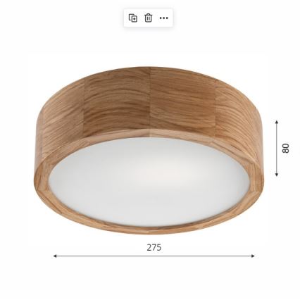 Plafonjera OAK 1xE27/60W/230V hrast ø 27,5 cm