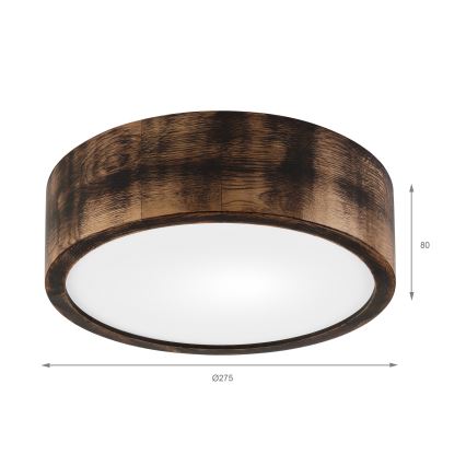 Plafonjera OAK SMOKY 1xE27/15W/230V ø 27,5 cm hrast/tam. smeđa