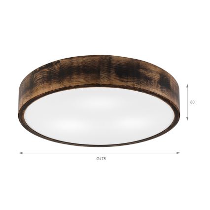 Plafonjera OAK SMOKY 3xE27/15W/230V ø 47,5 cm hrast/tam. smeđa