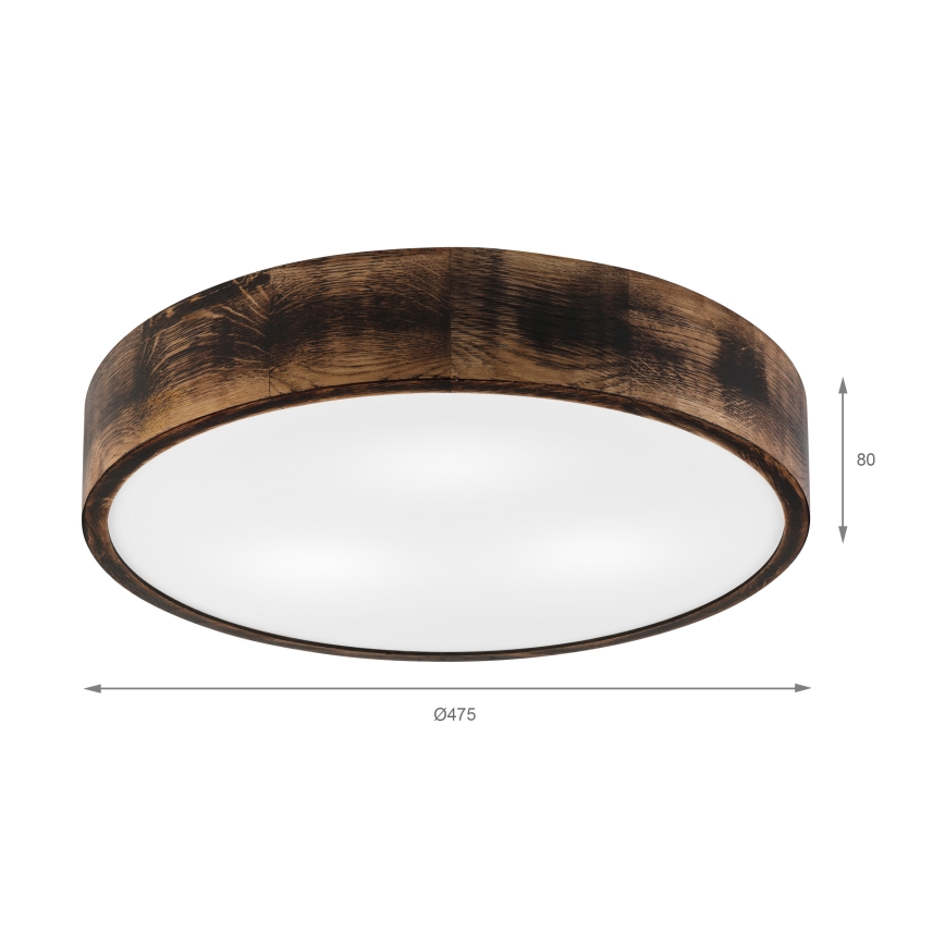 Plafonjera OAK SMOKY 3xE27/15W/230V ø 47,5 cm hrast/tam. smeđa