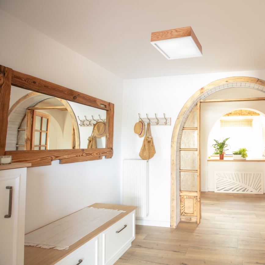 Plafonjera OAK SQUARE 2xE27/15W/230V 31x31 cm hrast/bela