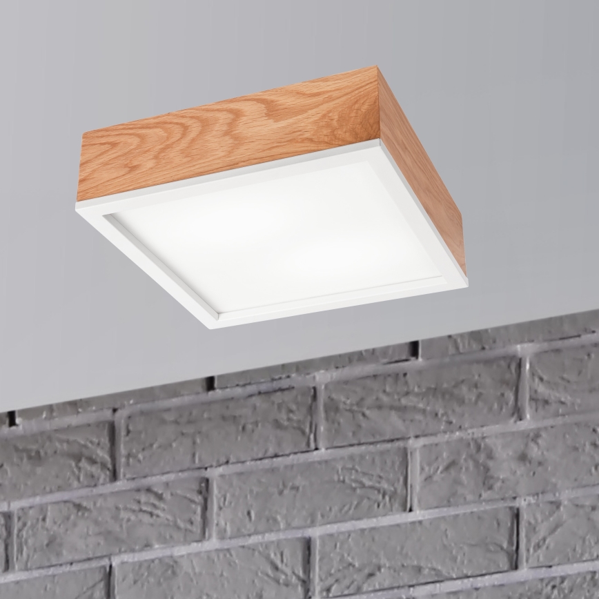 Plafonjera OAK SQUARE 2xE27/15W/230V 31x31 cm hrast/bela